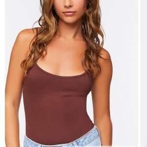 Ribbed Cami Bodysuit, brown, size L